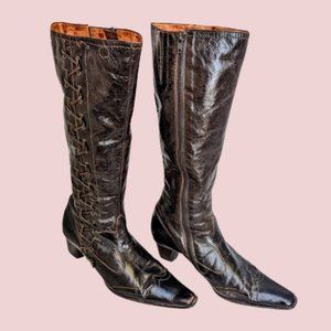 Rare Vintage Gianni Bravo Retro Side-lace Chocolate Brown Pointy Western style B